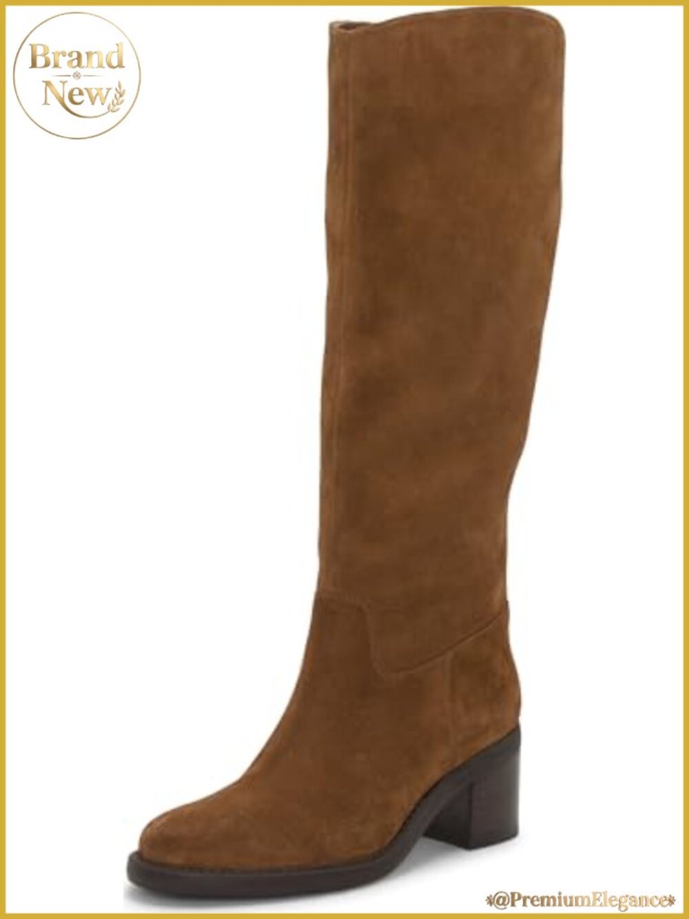 Suede Knee-High Equestrian Boots Almond Toe Block Heel Wide Calf
